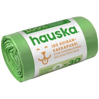 Большие гигиенические мешки для выгула собак Hauska 30 шт 200x360 завязывающиеся зеленые
