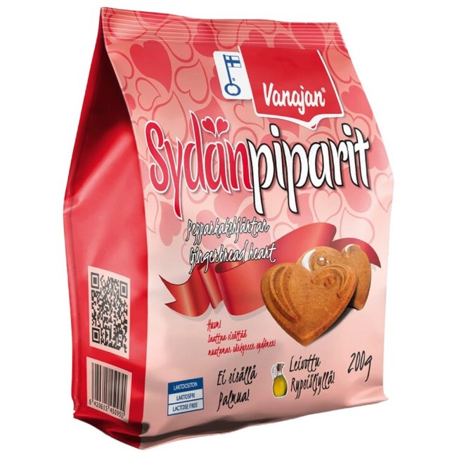 Печенье имбирный пряник Сердечки Vanajan Sydänpipari 200 гр