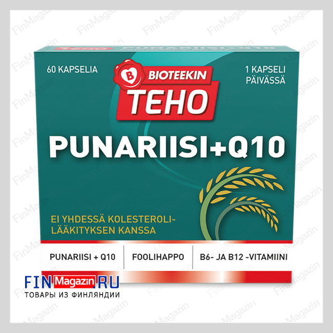 Витамины B12,B6,Q10 с красным рисом Bioteekin Punariisi+Q10 60 капсул Bioteekki