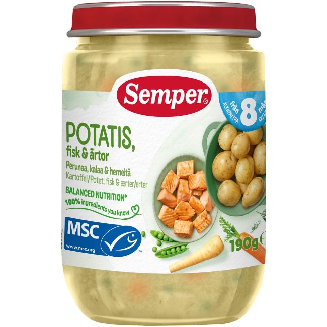 Детское питание Semper из картофеля, рыбы и гороха 8 мес 190 гр