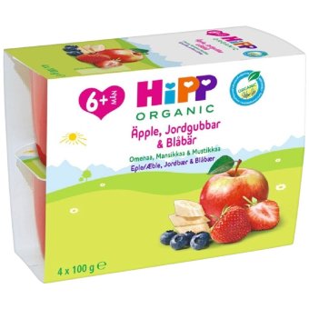 Фруктовое пюре HiPP Luomu Fruit Break (уп 4 шт) 400 гр яблоко, клубника и черника с 6 месяцев