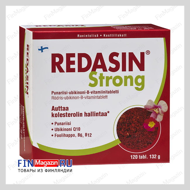 Усиленный комплекс для контроля холестерина (красный рис, B12,B6,Q10) REDASIN Strong Hankintatukku 120 табл
