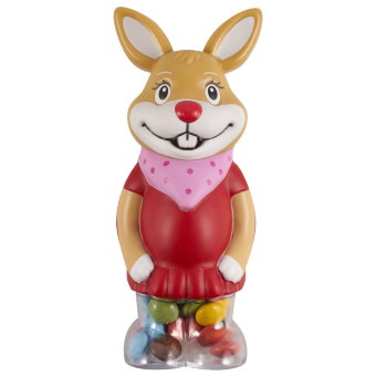 Игрушка-сюрприз Favorina Пасхальная зайка-девочка с шоколадным драже 200 гр Игрушка-сюрприз Favorina Пасхальная зайка-девочка с шоколадным драже 200 гр