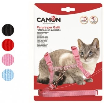 Нейлоновая шлейка с поводком для кошек Camon с пластиковыми стразами