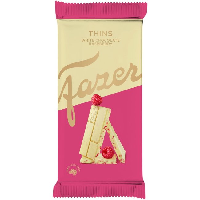 Плитка белого шоколада Karl Fazer Thins с малиной 95 гр
