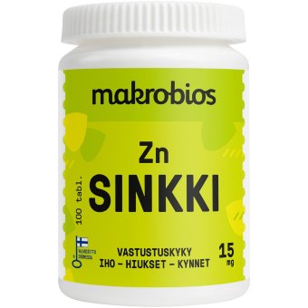 Витамины с цинком Makrobios Sinkki 15 мг 100 таблеток Витамины с цинком Makrobios Sinkki 15 мг 100 таблеток