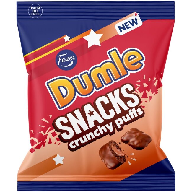 Карамельные хрустящие подушечки Fazer Dumle Snacks Crunchy puffs 140 гр