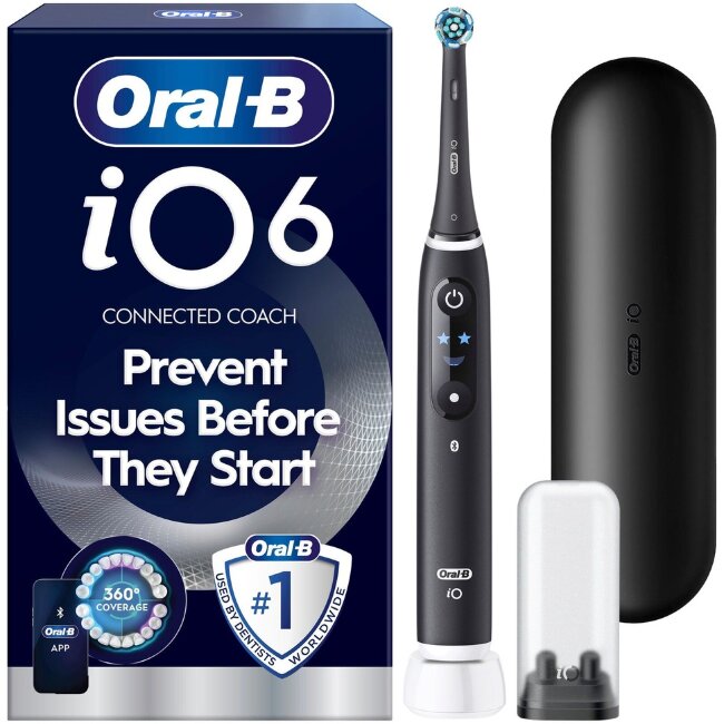 Электрическая зубная щетка Oral-B iO6 Black Lava + дорожный футляр + держатель для щетки + запасная насадка Электрическая зубная щетка Oral-B iO6 Black Lava + дорожный футляр + держатель для щетки + запасная насадка