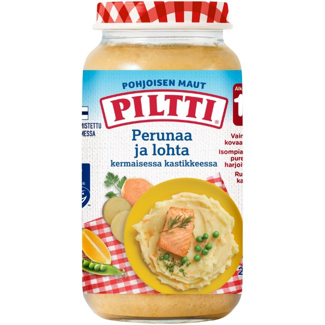 Детское питание Piltti Pohjoisen maut 250 гр картофель и лосось в сливочном соусе для детей 1-3 года Детское питание Piltti Pohjoisen maut 250 гр картофель и лосось в сливочном соусе для детей 1-3 года