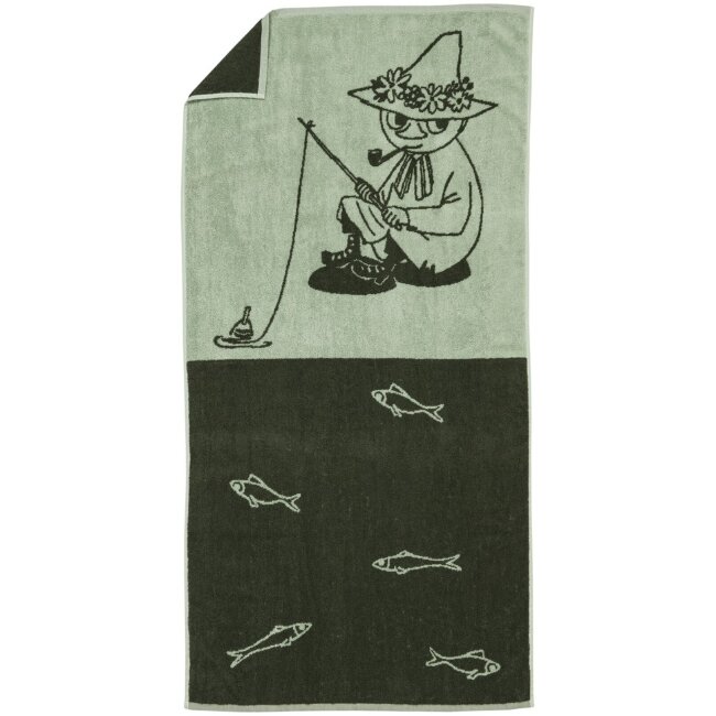 Махровое полотенце для ванной Moomin Arabia Muumi 70x140 Nuuskamuikkunen зеленое GOTS