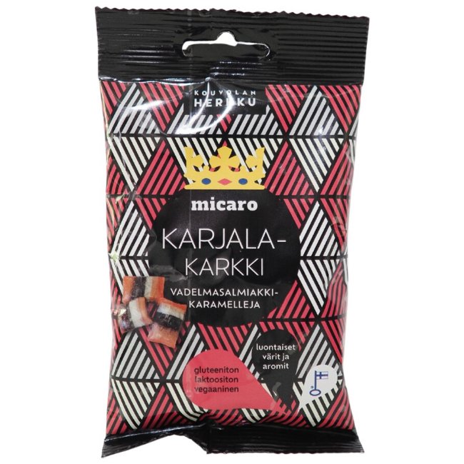 Конфеты Karjala со вкусом малины и салмиакка 80 гр