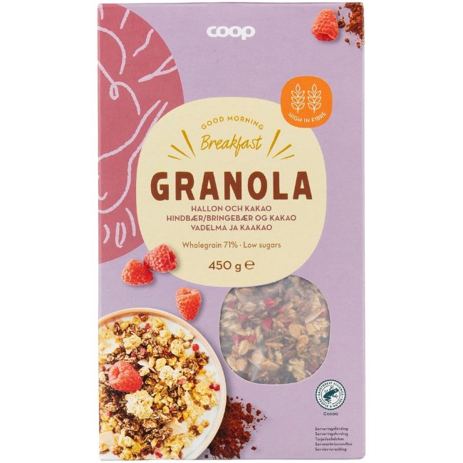 Гранола Coop с малиной и какао 450 гр