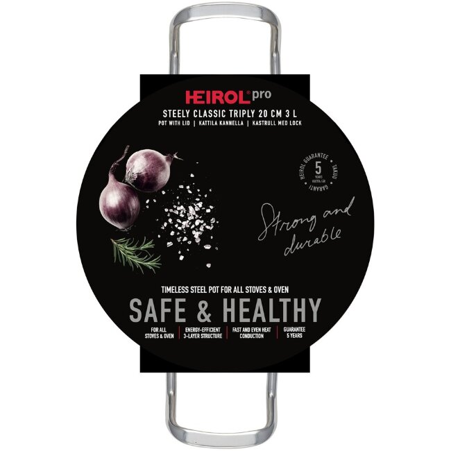 Кастрюля Heirol Steely Classic Triply 20 см 3 л с металлической крышкой Кастрюля Heirol Steely Classic Triply 20 см 3 л с металлической крышкой