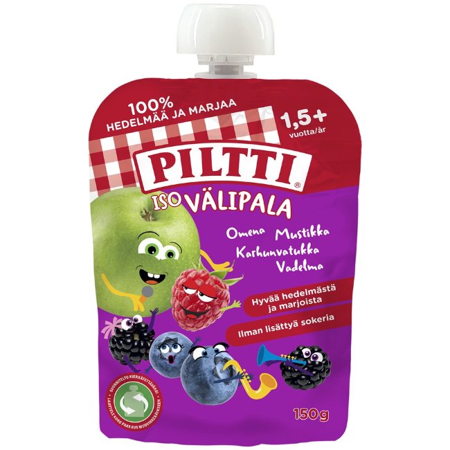 Большой перекус PILTTI 150 гр Яблоко-черника, малина, ежевика 1,5+ года порционный пакет