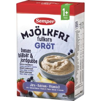 Безмолочная цельнозерновая каша Semper с бананом, черникой и клубникой 12 мес 400 гр