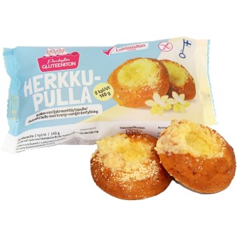 Булочки Porokylän Herkkupulla 2 шт / 140 гр безглютеновые с начинкой из творожно-ванильного крема