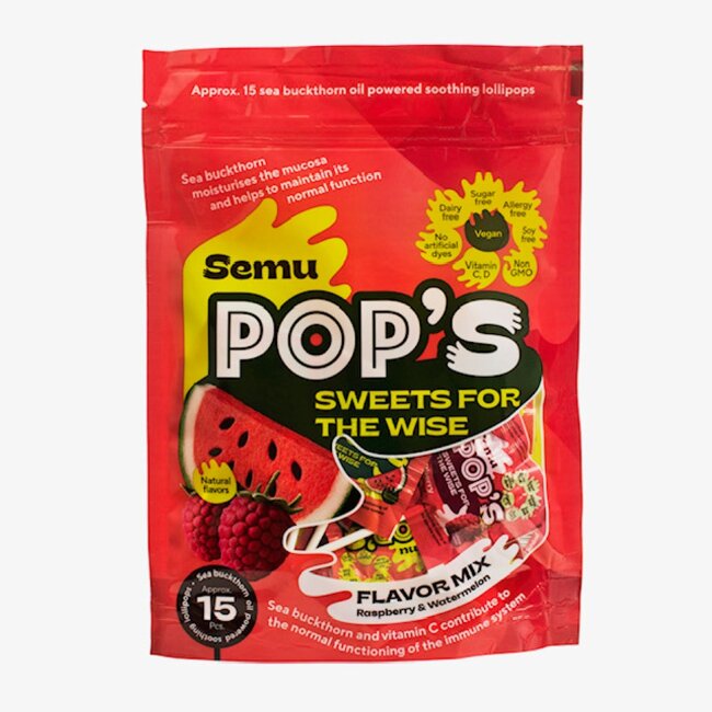 Безсахарная леденцовая карамель Semu Pop´s с облепиховым маслом, витаминами C и D 84 гр Безсахарная леденцовая карамель Semu Pop´s с облепиховым маслом, витаминами C и D 84 гр