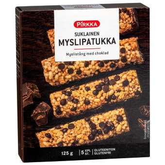 Безглютеновые батончики мюсли с шоколадом Pirkka (уп 5 шт) 125 гр