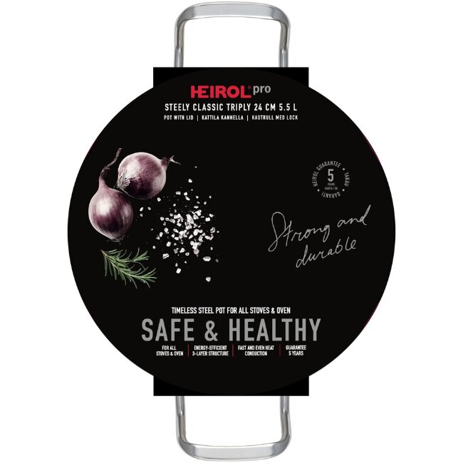 Классическая стальная кастрюля Heirol 24 см 5,5 л с крышкой Steely Classic Triply Классическая стальная кастрюля Heirol 24 см 5,5 л с крышкой Steely Classic Triply