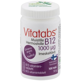 Витамин B12 1000 мкг со вкусом яблока 100 шт Vitatabs Hankintatukku