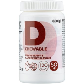 Витамин D3 со вкусом клубники и малины 50 мкг 120 таблеток Coop