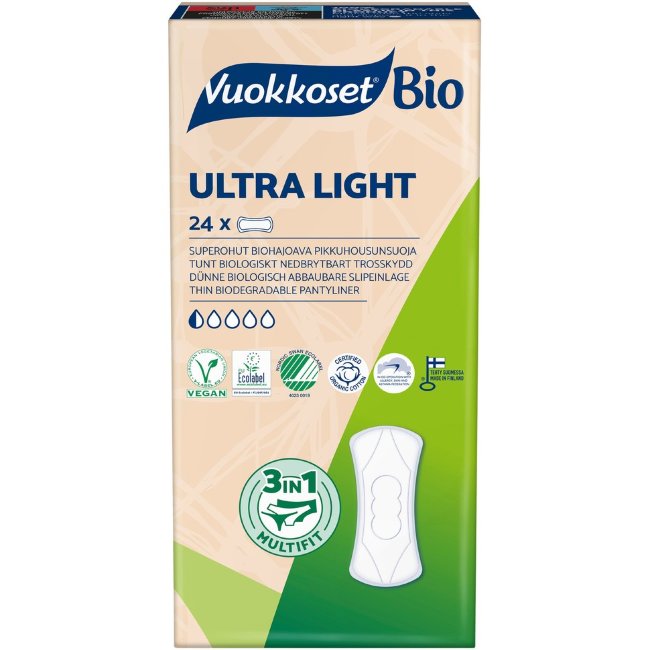 Многоразовые ультратонкие био ежедневные гигиенические прокладки Vuokkoset Bio Ultra Light 24 шт