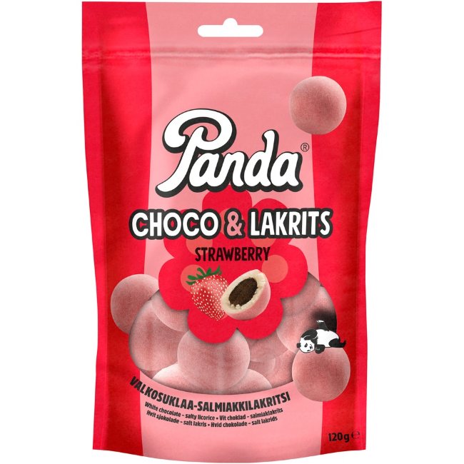 Лакричные конфеты в глазури из белого шоколада с клубникой Panda Choko Lakrits 120 гр