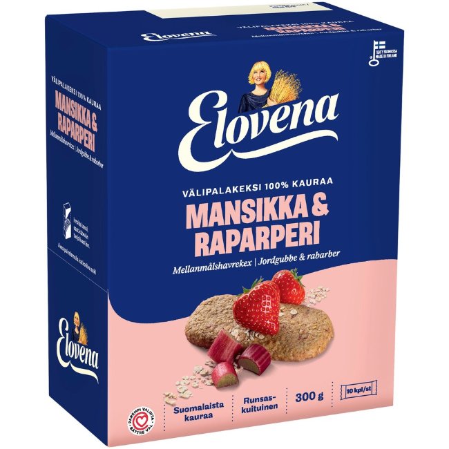 Овсяное печенье с клубникой и ревенем Elovena 10x30 гр