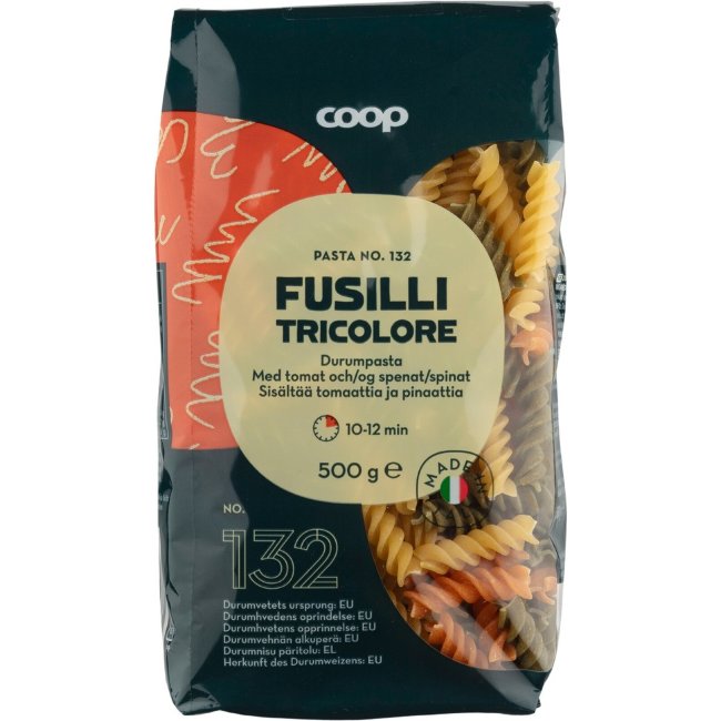 Цветные макароны Coop спираль 500 гр