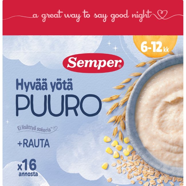 Каша Semper Hyvää yötä, без вкуса, 6 мес 480 гр
