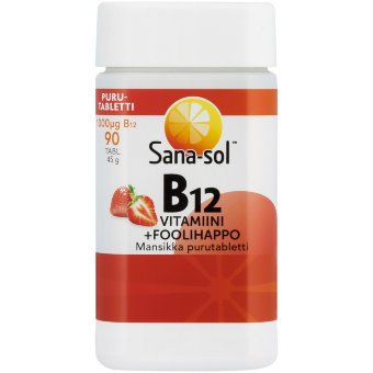 Жевательные витамины B12 1000 мкг + фолиевая кислота со вкусом клубники Sana-sol 90 табл