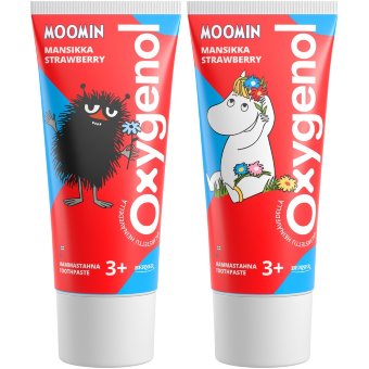 Зубная паста Oxygenol Moomin с клубничным вкусом 50 мл для детей от 3 лет Зубная паста Oxygenol Moomin с клубничным вкусом 50 мл для детей от 3 лет