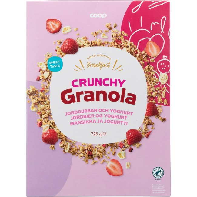 Мюсли хрустящие (клубника, йогурт) Coop Crunchy 725 гр