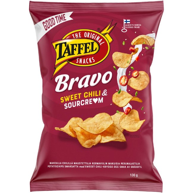 Чипсы Taffel Bravo со вкусом сметаны и сладкого чили 130 гр