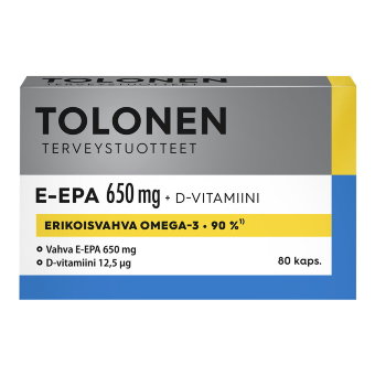 Рыбий жир Омега-3 E-EPA 650 мг 90% EPA + 12,5 мкг витамина D3 80 капсул Tolonen