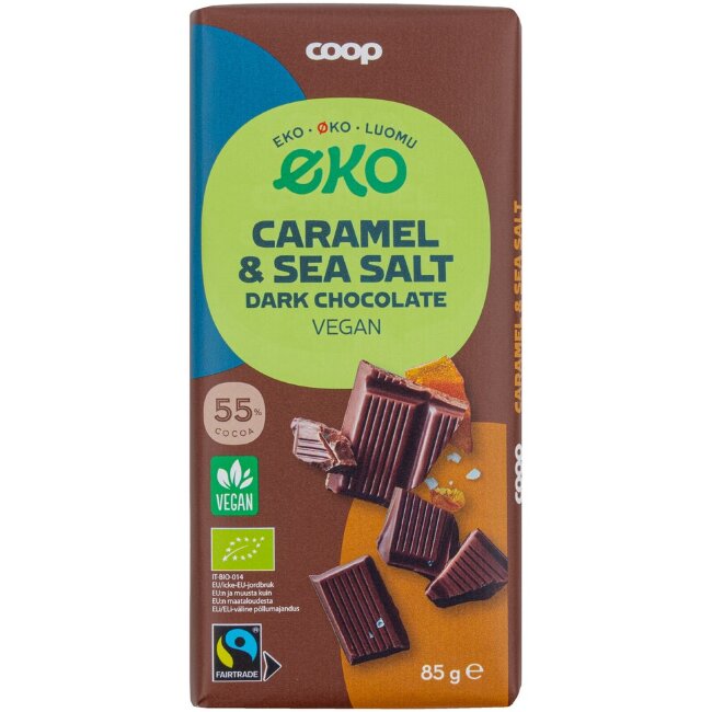 Веганский шоколад с карамелью и морской солью Coop Eko 85 гр