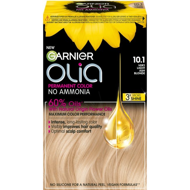 Стойкая краска для волос Garnier Olia 10.1 очень светлый пепельный блонд 174 мл Стойкая краска для волос Garnier Olia 10.1 очень светлый пепельный блонд 174 мл