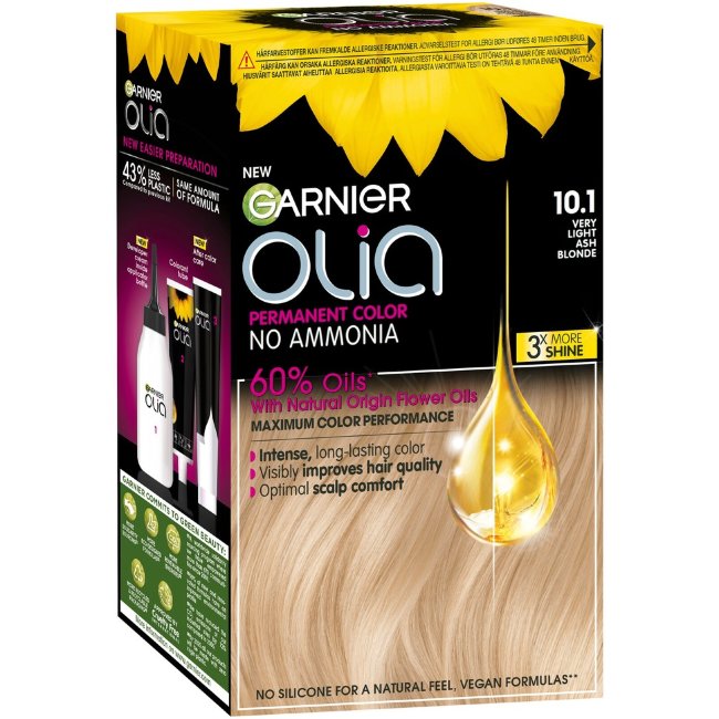 Стойкая краска для волос Garnier Olia 10.1 очень светлый пепельный блонд 174 мл Стойкая краска для волос Garnier Olia 10.1 очень светлый пепельный блонд 174 мл