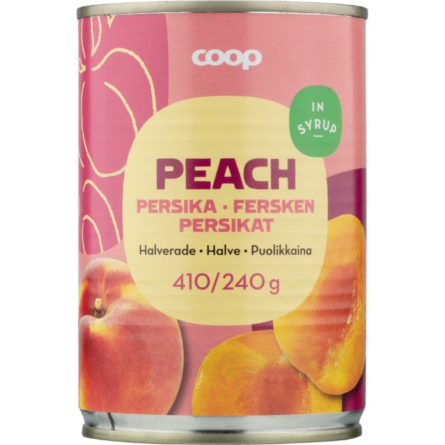 Персики в сахарном сиропе (половинки) Coop 410/240 гр.
