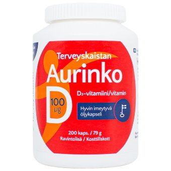 Витамин Д 100 на масляной основе AURINKO D 100 мкг 200 капсул Terveyskaista