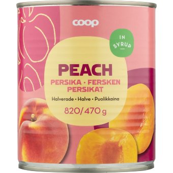 Персики в сахарном сиропе (половинки) Coop 820/470 гр