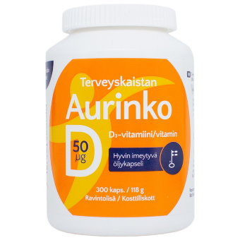 Витамин Д 50 на масляной основе AURINKO D 50 мкг 300 капсул Terveyskaista