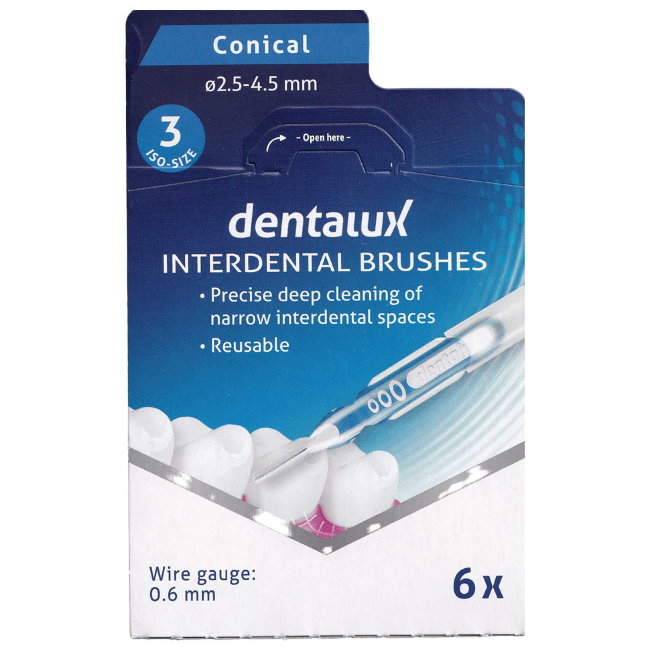 Многоразовые межзубные щётки для узких мест Dentalux Conical конические 2,5 - 4,5 мм 6 шт/уп Многоразовые межзубные щётки для узких мест Dentalux Conical конические 2,5 - 4,5 мм 6 шт/уп