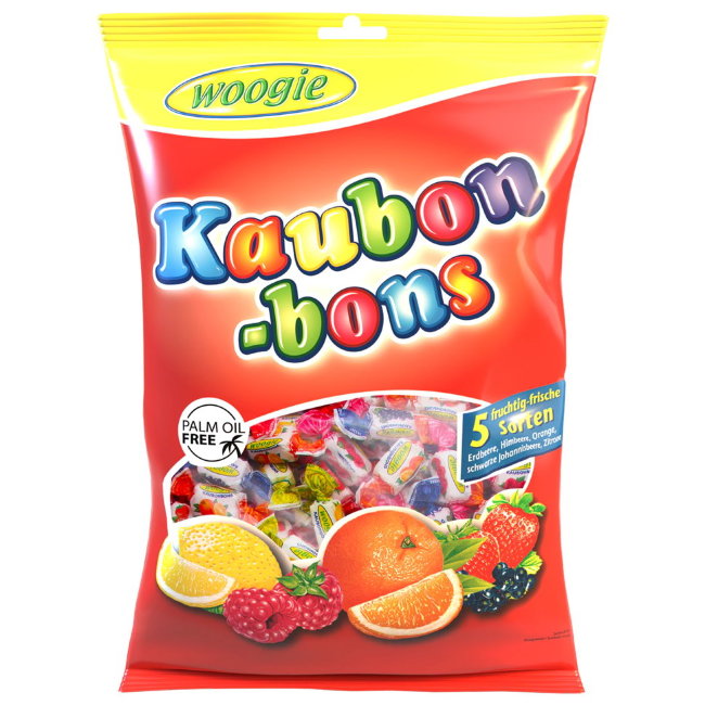 Фруктовые жевательные конфеты 5 вкусов Woogie 500 гр