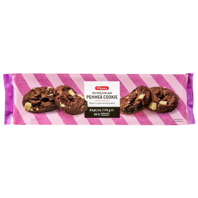 Шоколадное печенье Pirkka Pirkka kolmen suklaan pehmeä cookie ( три шоколада ) 175 гр