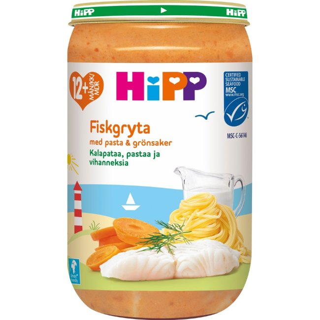 Детское питание Теплый обед Hipp с рыбой, пастой и овощами 250 гр