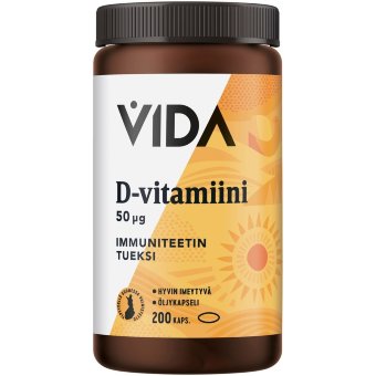 Витамин Д на оливковом масле D3-vitamiini 50 мкг 200 таблеток Vida