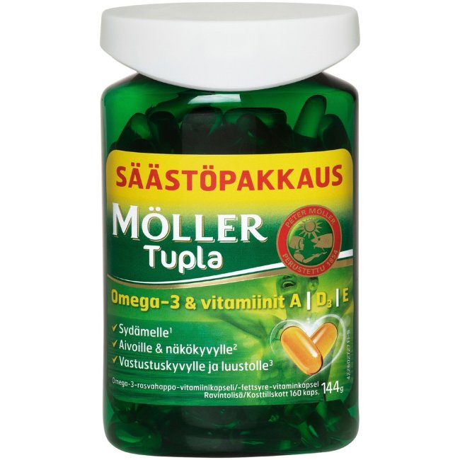 Витамины Омега-3, D и A, E Moller Tupla Omega-3 160 капсул Moller