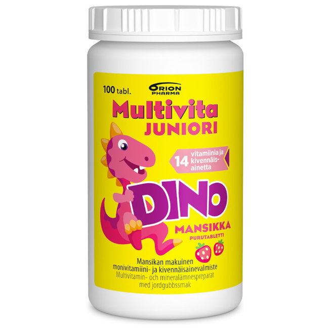 Витамины Multivita Joniori DINO 14 витаминов и минералов 100 шт жевательные таблетки со вкусом клубники