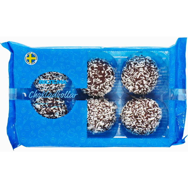 Кофейные шоколадные шарики c кокосом Biltema Chokladbollar 6 шт/уп 180 гр, Швеция